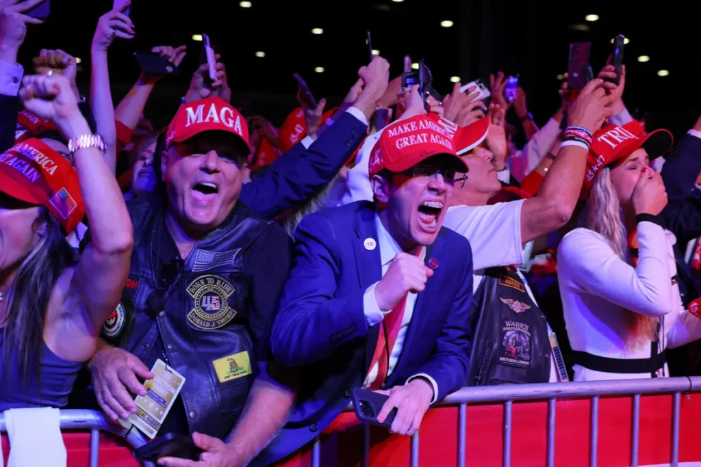 pporters of Republican Donald Trump celebrate in West Palm Beach, Florida, after the election was called in his favour.