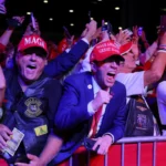 pporters of Republican Donald Trump celebrate in West Palm Beach, Florida, after the election was called in his favour.