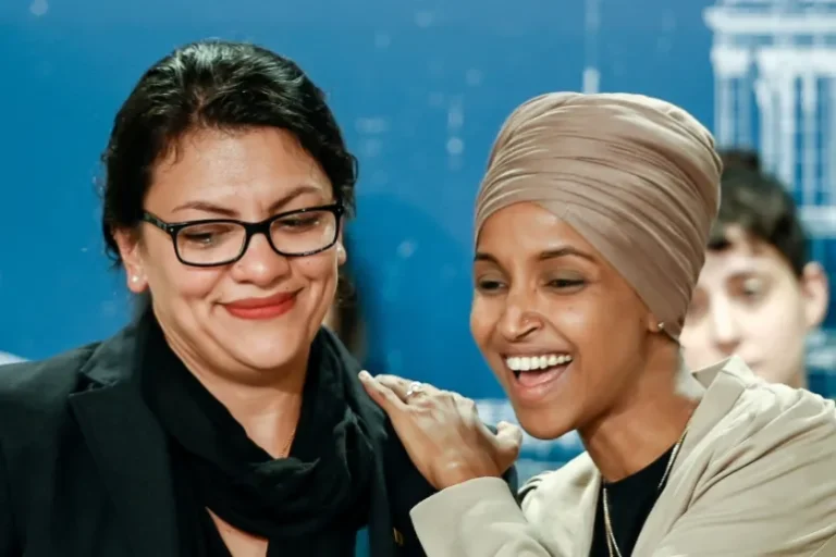 US Representatives Rashida Tlaib, left, and Ilhan Omar in 2019